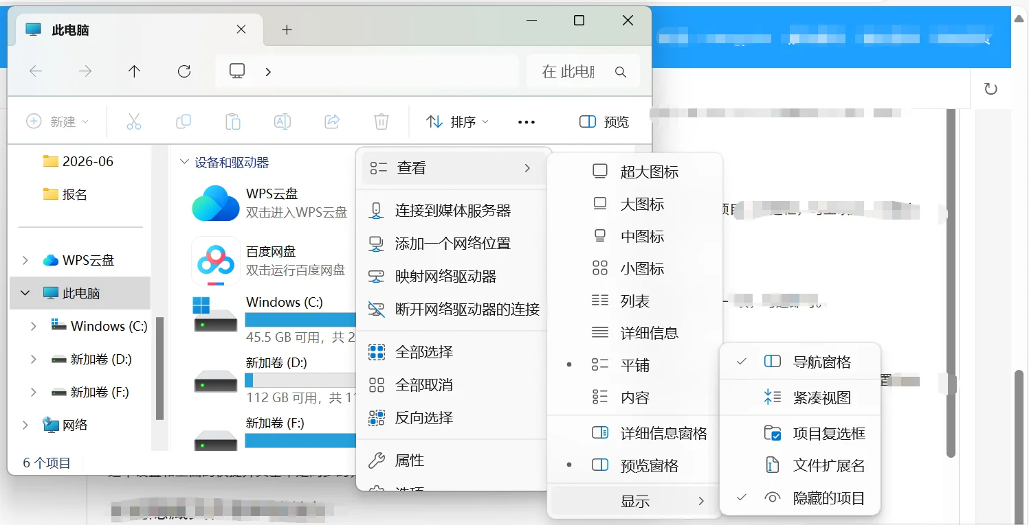 文件资源管理器“查看”选项卡