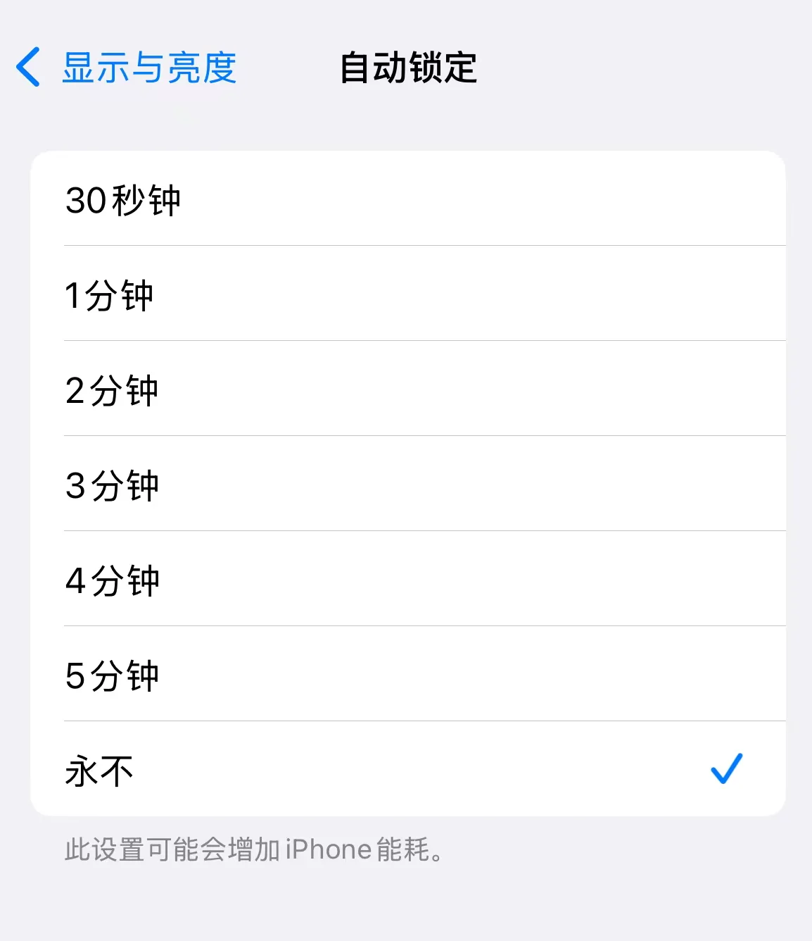 iPhone“设置 > 显示与亮度”页面